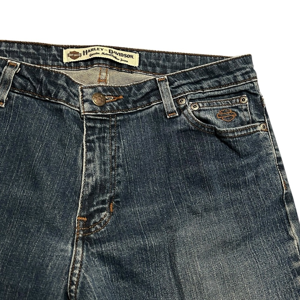 Harley Davidson Woman’s Jeans Blue Bootcut Motorcycle Biker Riding Sz 10 Long - Picture 2 of 4
